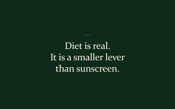 The line: diet is real, it is a smaller lever than sunscreen