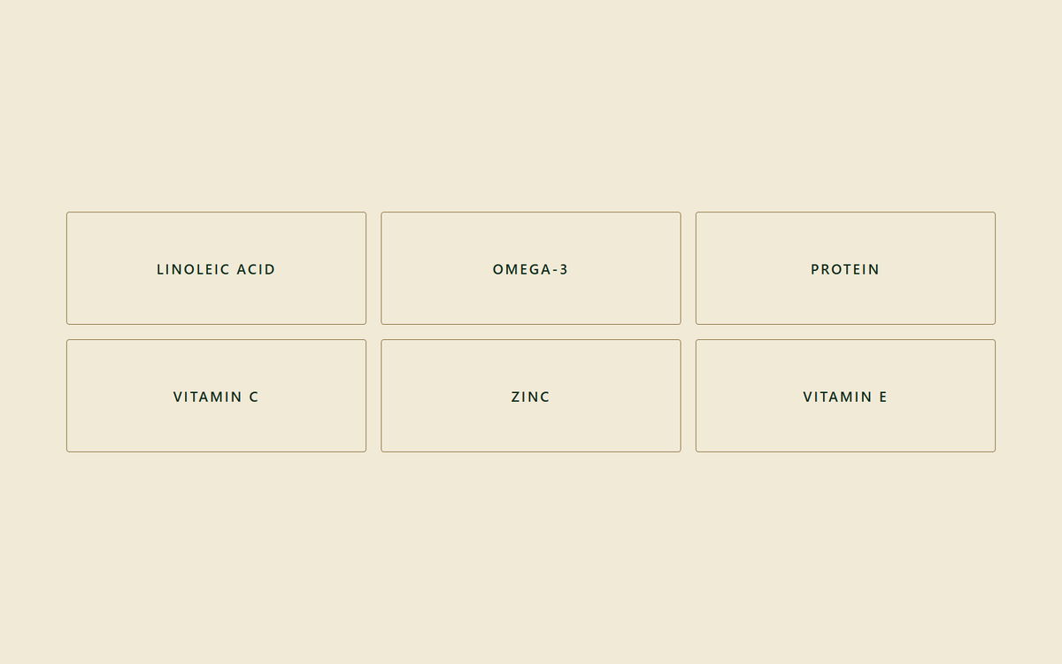 Six tiles naming the nutrients a skin barrier is built from