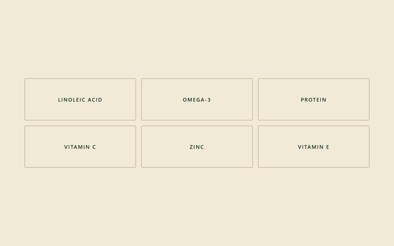 Six tiles naming the nutrients a skin barrier is built from