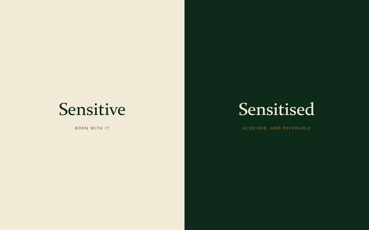 The words Sensitive and Sensitised set side by side, one born with and one acquired
