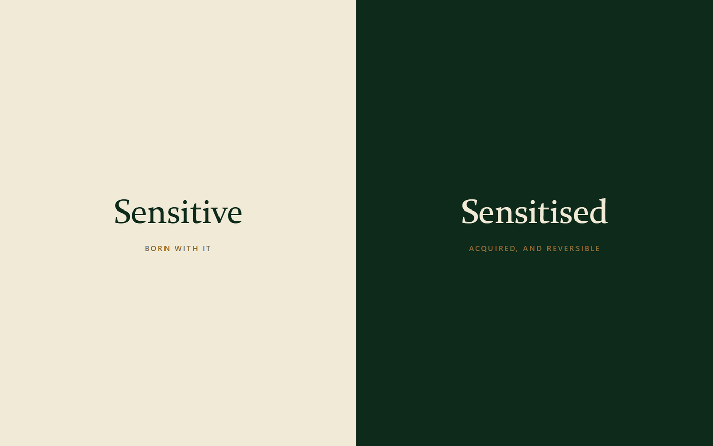 The words Sensitive and Sensitised set side by side, one born with and one acquired