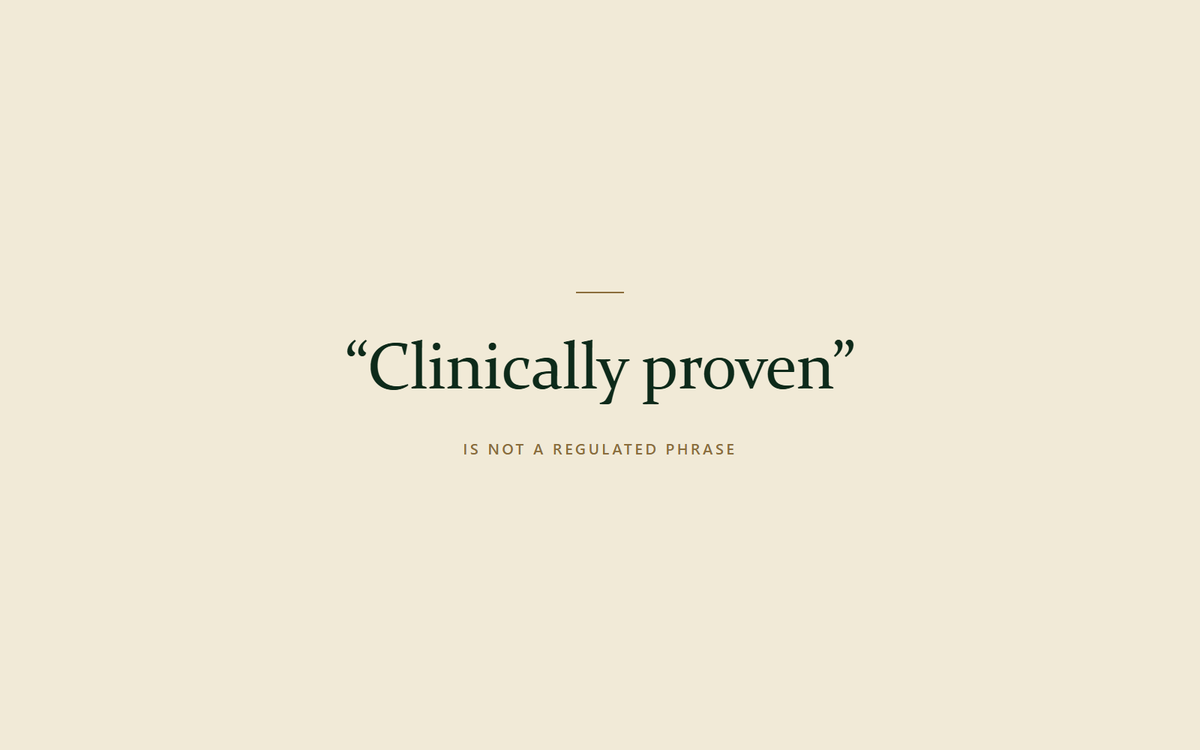 The phrase clinically proven in quotation marks, above the line: is not a regulated phrase