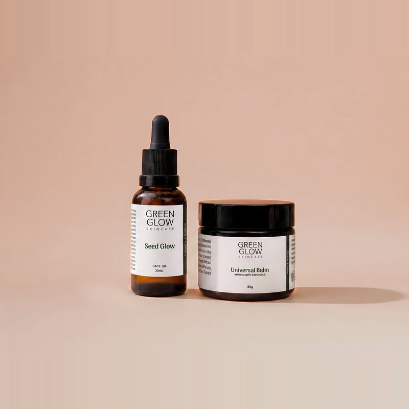 Green Glow product photo on the blush background