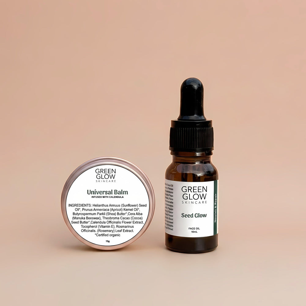 Green Glow product photo on the blush background