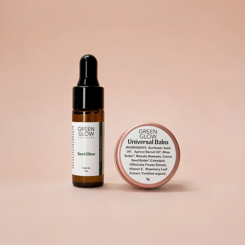Green Glow product photo on the blush background